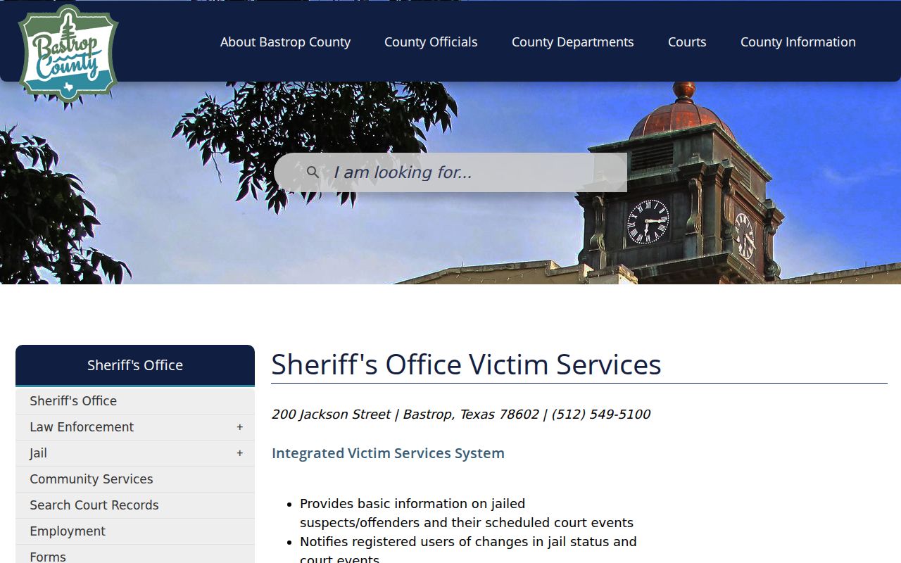 IVSS custody alerts for Bastrop County arrest and booking records