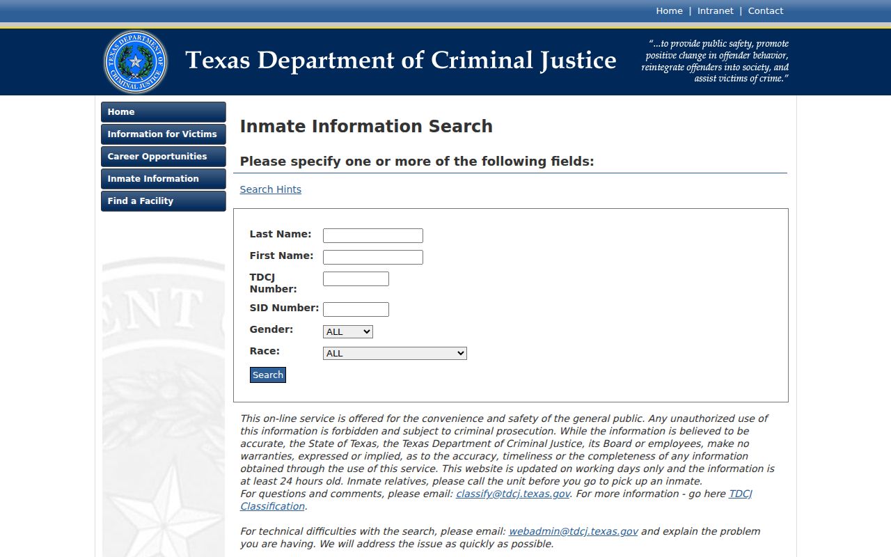 TDCJ inmate search after a Bastrop County arrest and state sentence