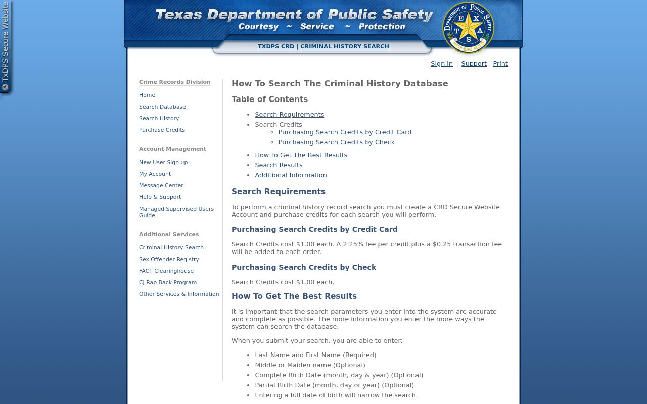 Texas DPS instructions related to Bastrop County criminal court case records
