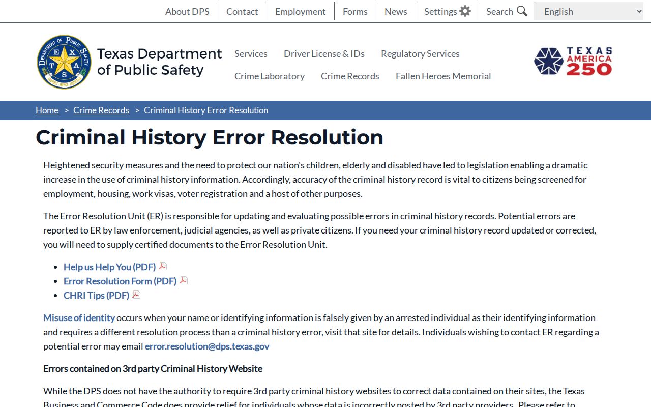 DPS error resolution for a Bastrop County criminal court case record