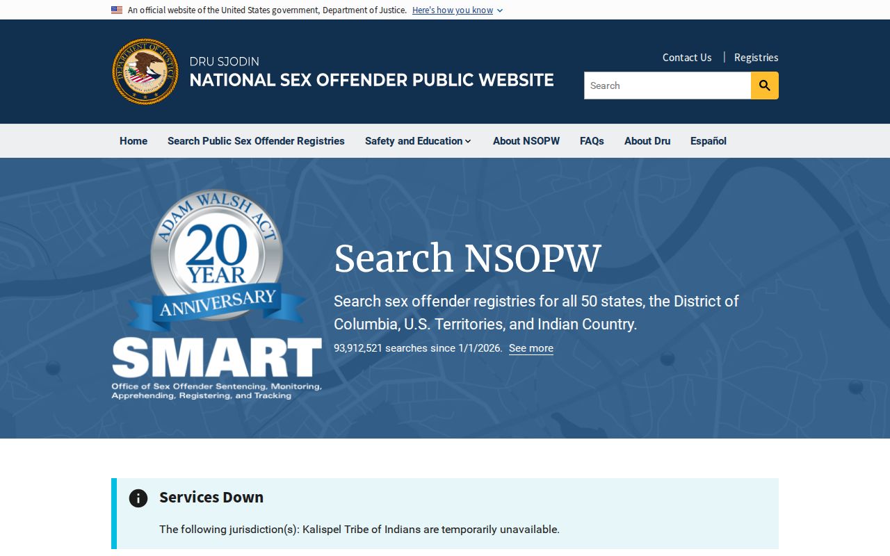 National Sex Offender Public Website search landing page