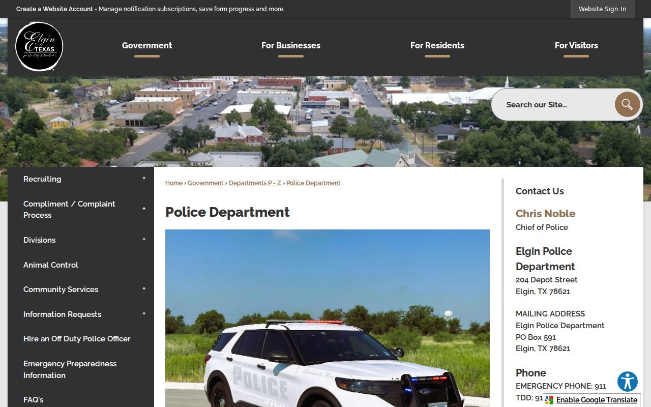 Elgin criminal records Police Department page