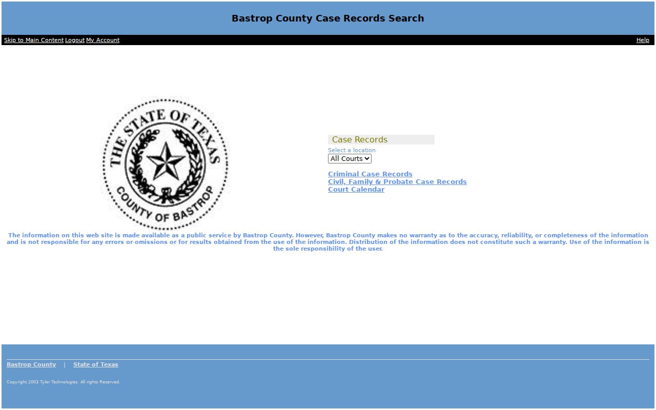 Bastrop County criminal history Odyssey Public Access screen