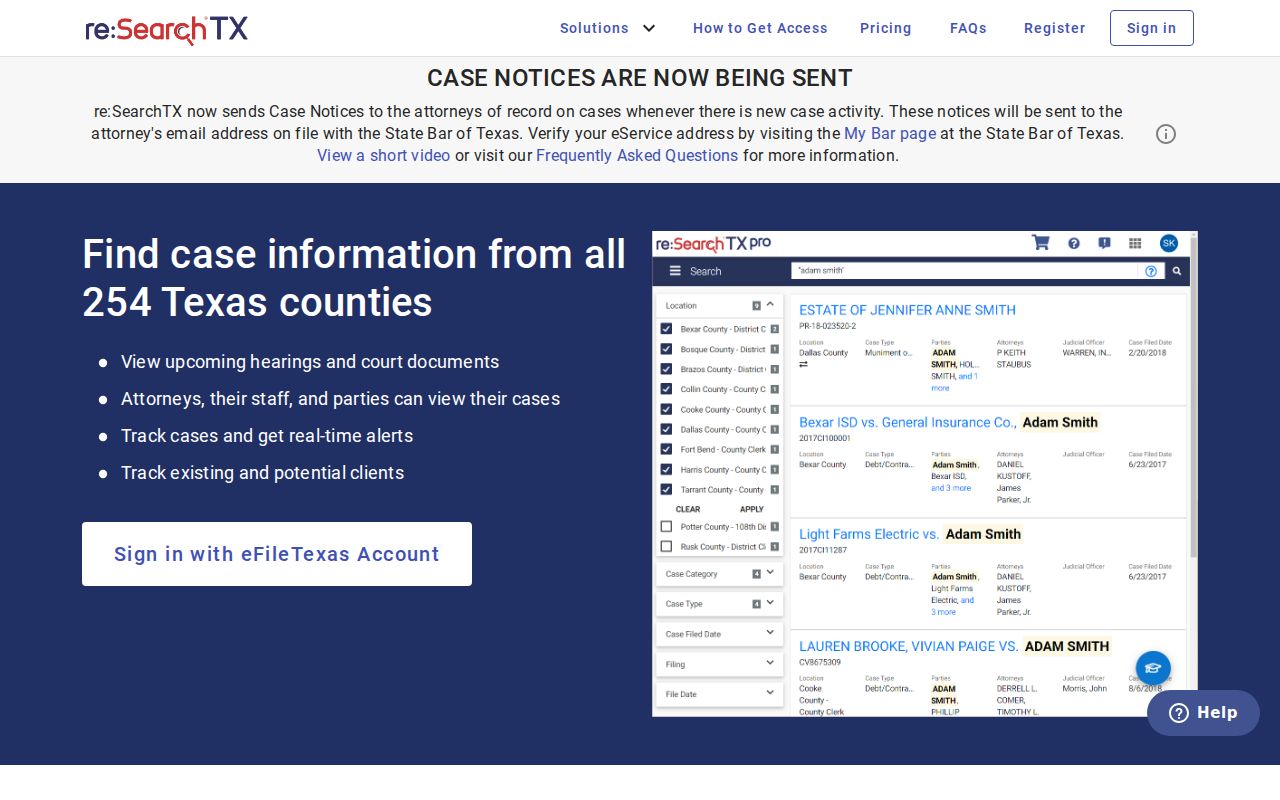 Bastrop County criminal history re SearchTX statewide portal