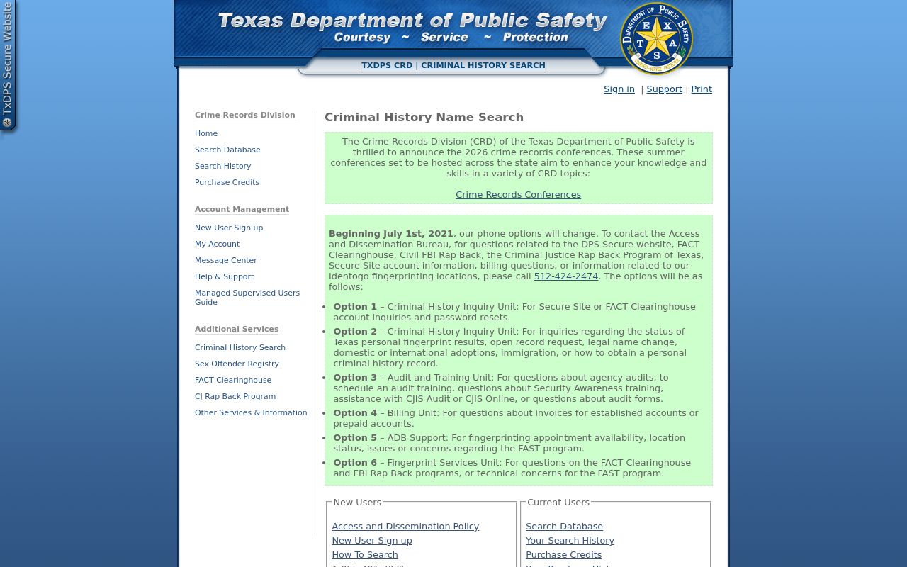 Bastrop County criminal history Texas DPS name search